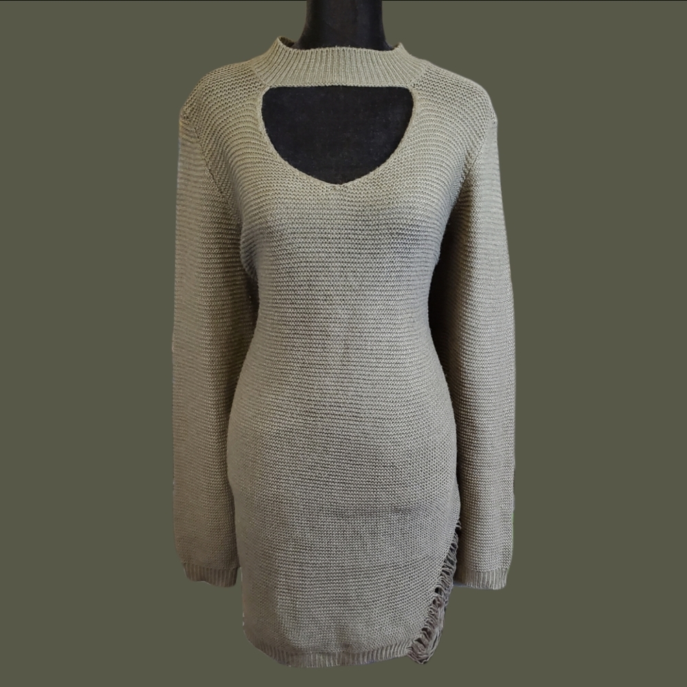 Cable Knit Sweater Dress Olive green XL